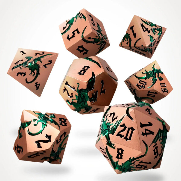Crit Stones Viridian Flame Metal RPG Dice Set