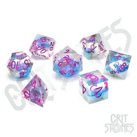 Crit Stones Violet Bloom Sharp Edge Resin RPG Dice Set