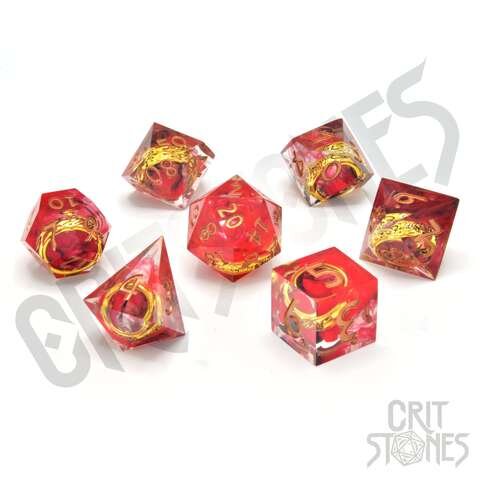 Crit Stones Rings of Power (Gold) Sharp Edge Resin RPG Dice Set