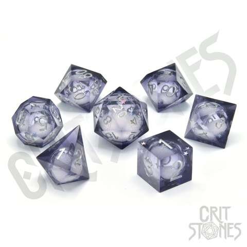 Crit Stones Orbital Tide (silver ink) Liquid Core RPG Dice Set