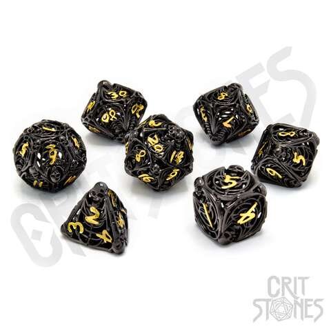 Crit Stones Soulreaper Gold Hollow Metal RPG Dice Set