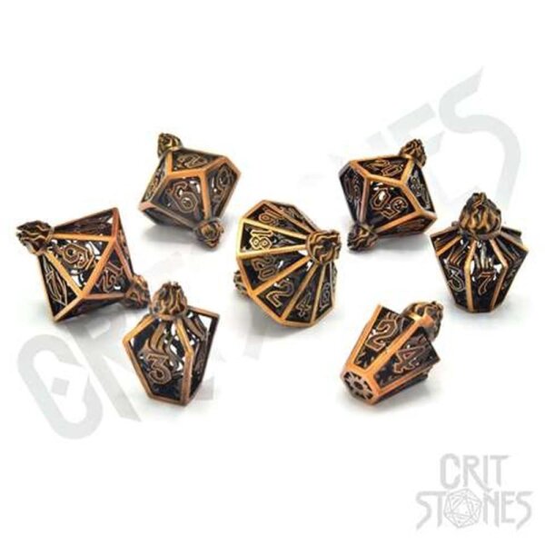 Crit Stones Elixerium Brass Hollow Metal RPG Dice Set