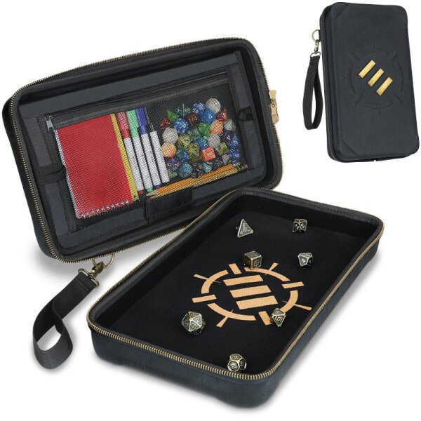 ENHANCE Tabletop RPGs Community Dice Organizer Case & XL Rolling Tray Black