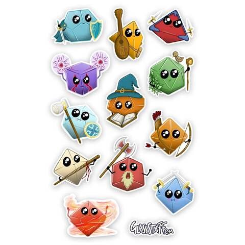 Crit Stones Kawaii Dice Classes Stickers