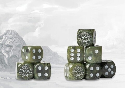 Conquest Wadrhun Logo on Green Marbled Dice with White Pips- 24 per pack
