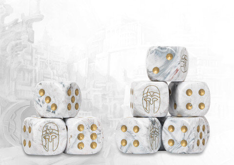 Conquest City States Logo on Light Grey Marbled Dice with Gold Pips- 24 per pack