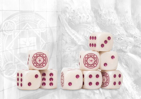 Conquest Sorcerer Kings Logo on Ivory Marbled Dice with  Magenta Pips- 24 per pack