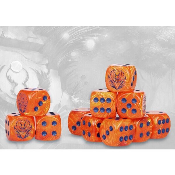 Conquest Weaver Courts Logo on Peach Marbled Dice with Navy Blue Pips- 24 per pack