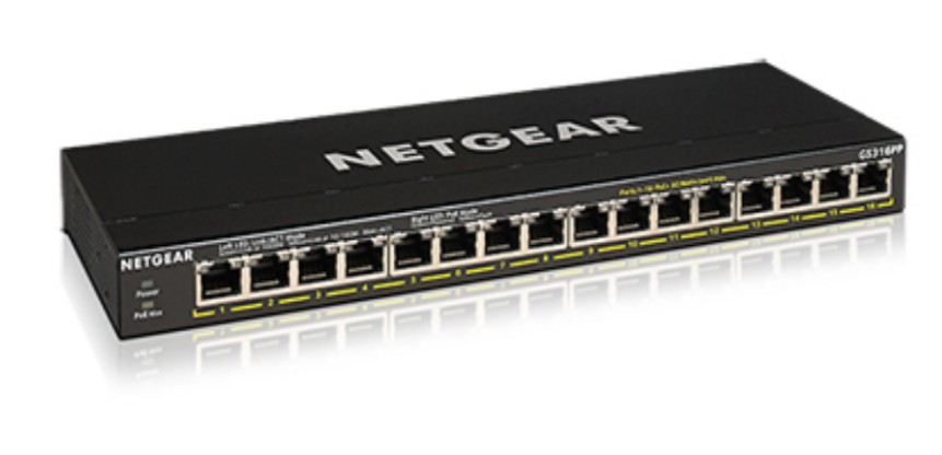 Netgear GS316PP Unmanaged Gigabit Ethernet (10/100/1000) Power over Ethernet (PoE) Schwarz, Unmanaged, Gigabit Ethernet (10/100/1000), Vollduplex, Power over Ethernet (PoE), Wandmontage