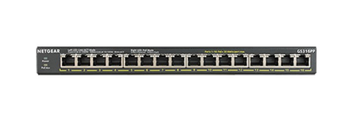 Zweites Bild vonNetgear GS316PP Unmanaged Gigabit Ethernet (10/100/1000) Power over Ethernet (PoE) Schwarz, Unmanaged, Gigabit Ethernet (10/100/1000), Vollduplex, Power over Ethernet (PoE), Wandmontage