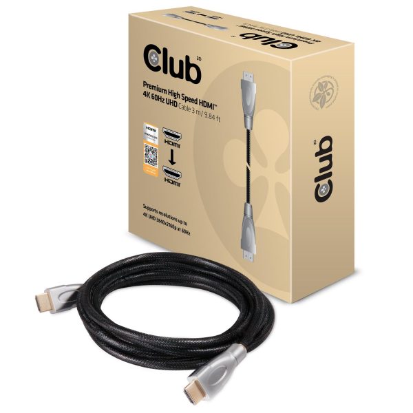 Zweites Bild vonClub 3D HDMI 2.0 Cable 3Meter UHD 4K/60Hz 18Gbps Certified Premium High Speed, 3 m, HDMI Typ A (Standard), HDMI 2.0, 3840 x 2160 Pixel, Schwarz, Silber