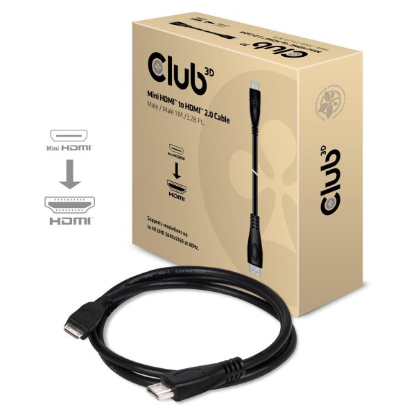 Zweites Bild vonClub 3D Mini HDMI™ to HDMI™ 2.0 4K60Hz Kabel 1Meter, 1 m, HDMI Type C (Mini), HDMI Typ A (Standard), 18 Gbit/s, Schwarz