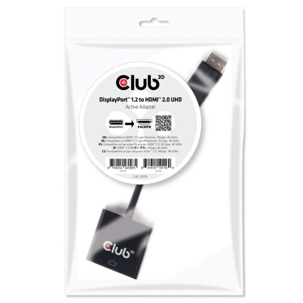 Zweites Bild vonClub 3D DisplayPort 1.2 auf HDMI 2.0 UHD Aktiver Adapter, Displayport 1.2, HDMI 2.0, 0,21 m, Schwarz