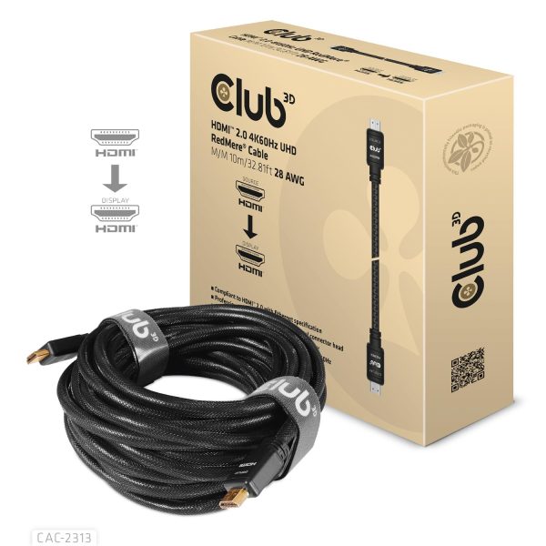 Club 3D HDMI 2.0 4K60Hz RedMere Kabel 10 meter, 10 m, HDMI Typ A (Standard), HDMI Typ A (Standard), 3D, 18 Gbit/s, Schwarz