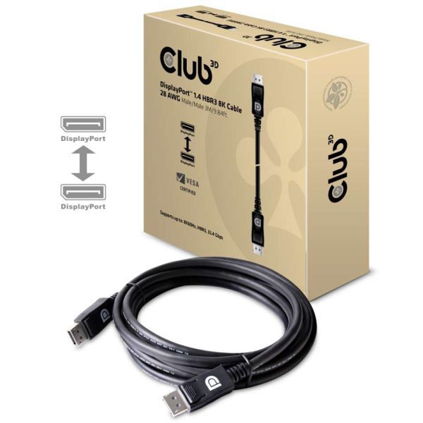 Zweites Bild vonClub 3D DisplayPort 1.4 HBR3 8K Kabel Stecker/Stecker 3 meter, 3 m, DisplayPort, DisplayPort, Männlich, Männlich, 7680 x 4320 Pixel
