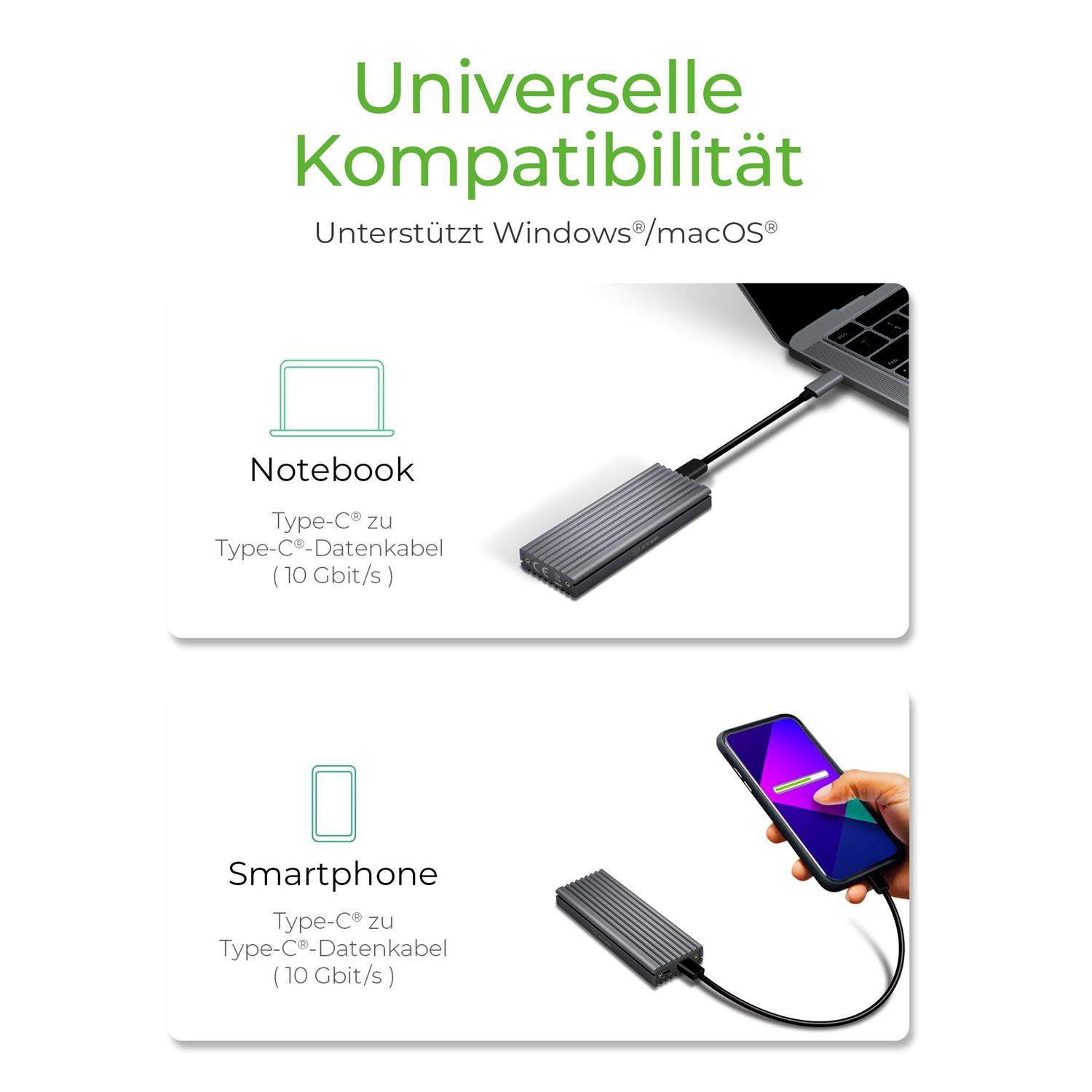 Zweites Bild vonICY BOX IB-1817M-C31, SSD-Gehäuse, M.2, PCI Express 3.0, 10 Gbit/s, USB Anschluss, Grau