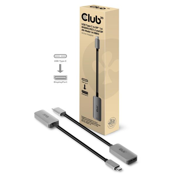 Zweites Bild vonClub 3D USB Type C to DisplayPort 1.4 8K60Hz HBR3 Active Adapter, USB Typ-C, DisplayPorts ausgang, 7680 x 4320 Pixel