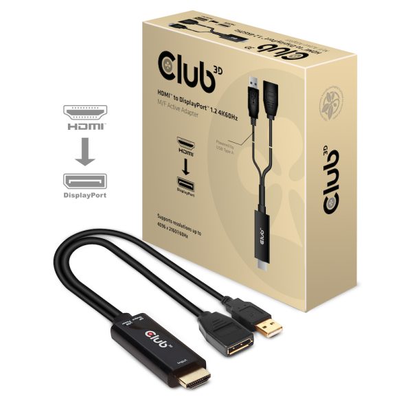 Club 3D HDMI 2.0 TO DISPLAYPORT 1.2 4K60HZ HDR M/F ACTIVE ADAPTER, HDMI, DisplayPort, 0,25 m, Schwarz