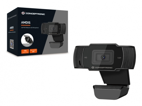 Zweites Bild vonConceptronic AMDIS 720p HD Webcam mit Mikrofon, 1280 x 720 Pixel, 30 fps, 1280x720@30fps, 1920x1080@30fps, 5 V, USB 2.0, Schwarz
