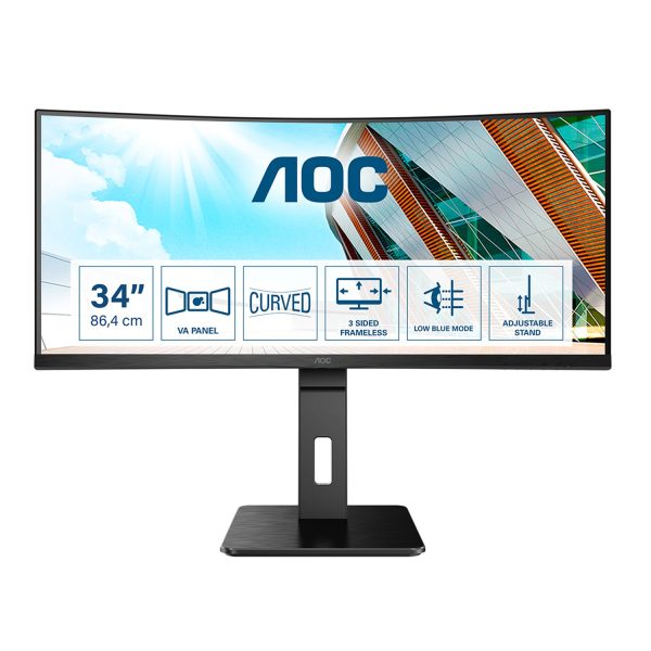 AOC P2 CU34P2A, 86,4 cm (34"), 3440 x 1440 Pixel, Quad HD, LED, 1 ms, Schwarz