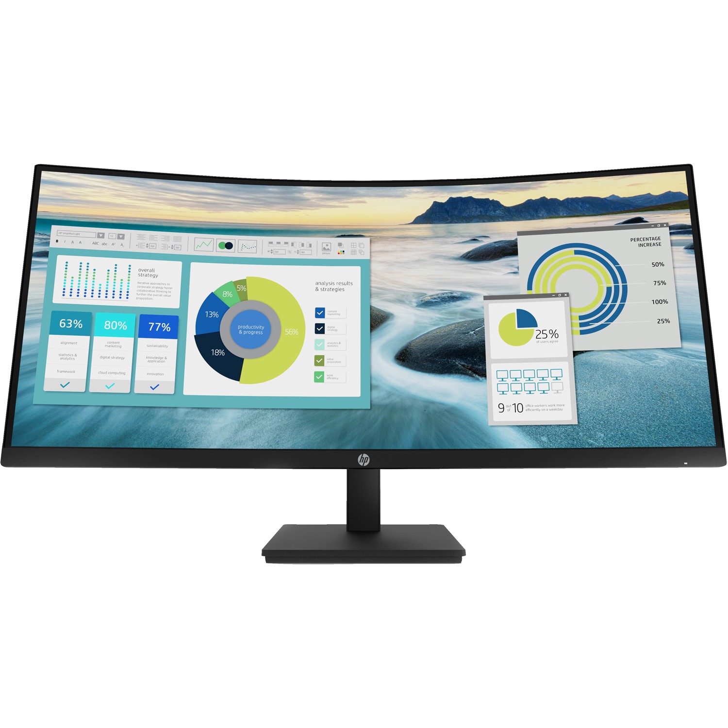 HP P34hcG4 WQHD-USB-C-Monitor mit Wölbung, 86,4 cm (34"), 3440 x 1440 Pixel, Wide Quad HD, LCD, 5 ms, Schwarz