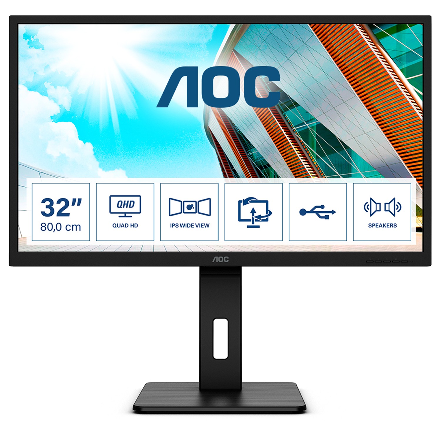 AOC P2 Q32P2, 80 cm (31.5"), 2560 x 1440 Pixel, 2K Ultra HD, LED, 4 ms, Schwarz
