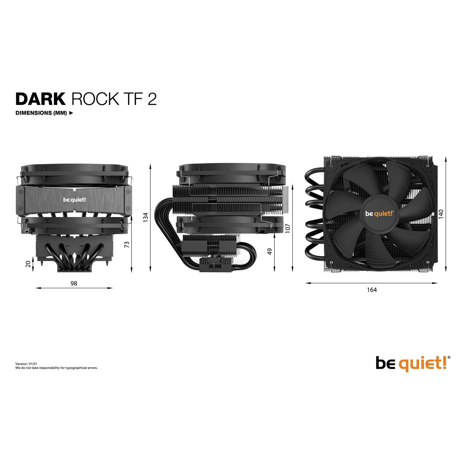 Zweites Bild vonBe Quiet! DARK ROCK TF 2, Kühler, 13,5 cm, 1400 RPM, Schwarz
