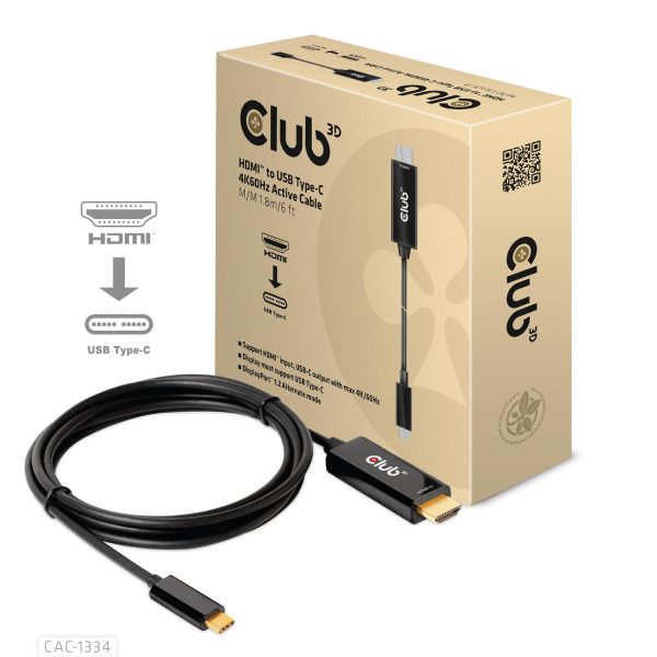Zweites Bild vonClub 3D HDMI to USB Type-C 4K60Hz Active Cable M/M 1.8m/6 ft, 1,8 m, HDMI Typ A (Standard), USB Typ-C, Männlich, Männlich, Meets ROHS, FCC, and CE EMI requirements Note: - Please update your TV Firmware to the version...