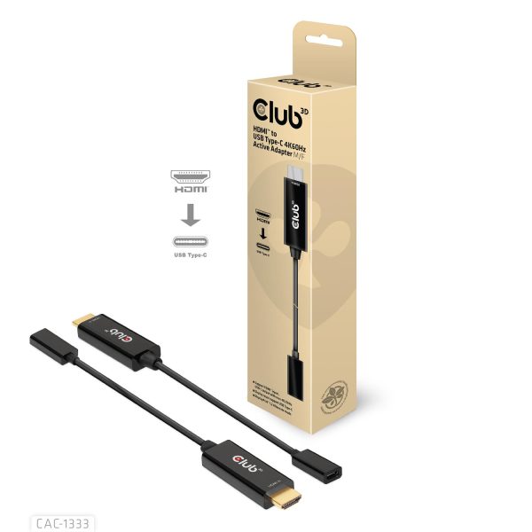 Zweites Bild vonClub 3D HDMI to USB Type-C 4K60Hz Active Adapter M/F, 0,22 m, HDMI Typ A (Standard), USB Typ-C, Männlich, Männlich, Gold