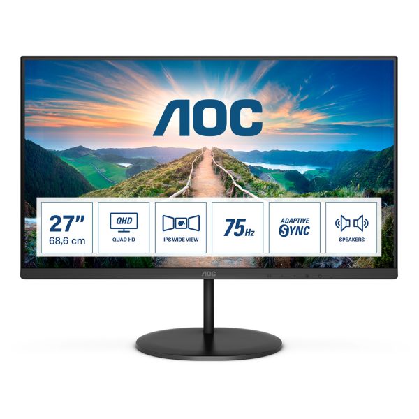 AOC V4 Q27V4EA, 68,6 cm (27"), 2560 x 1440 Pixel, 2K Ultra HD, LED, 4 ms, Schwarz