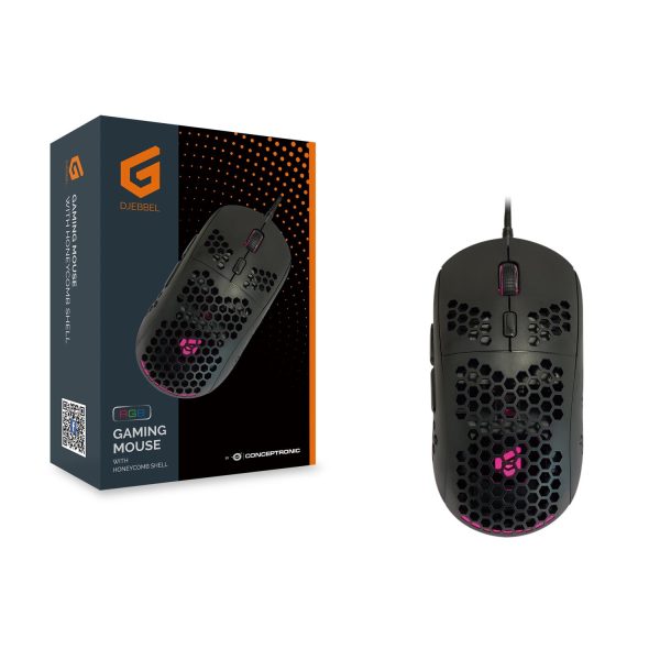 Zweites Bild vonConceptronic DJEBBEL 6D Gaming-Maus mit Wabendesign-Gehäuse, 6400 DPI, rechts, Optisch, USB Typ-A, 6400 DPI, Schwarz