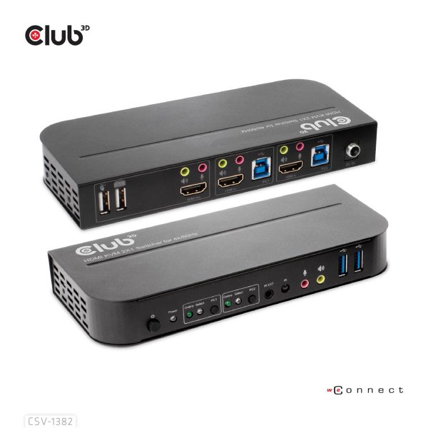 Club 3D HDMI KVM SWITCH FOR DUAL HDMI 4K 60Hz, 4096 x 2160 Pixel, 4K Ultra HD, 12 W, Schwarz