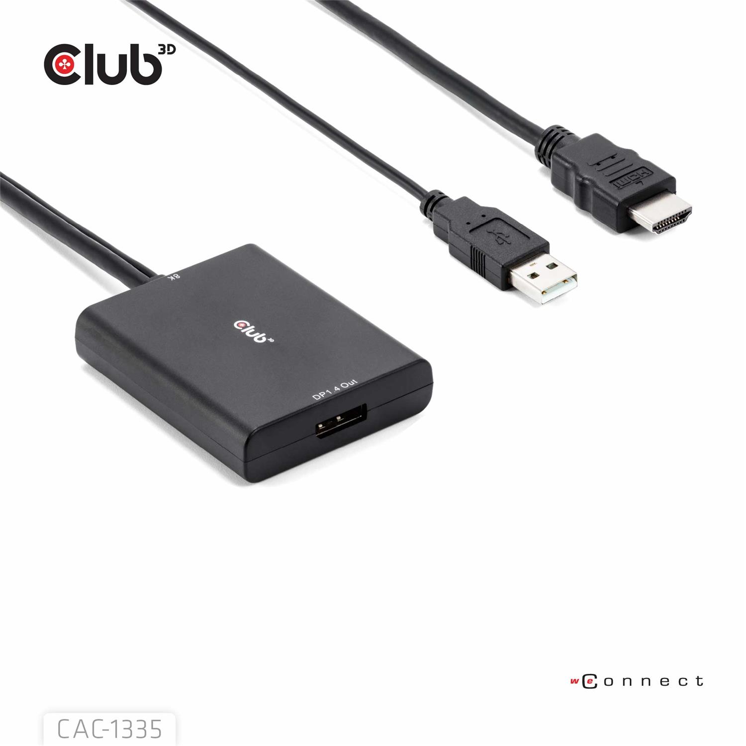 Zweites Bild vonClub 3D HDMI + Micro USB to DisplayPort™ 4K120Hz or 8K30Hz M/F Active Adapter, 1 m, HDMI + USB, DisplayPort, Männlich, Weiblich
