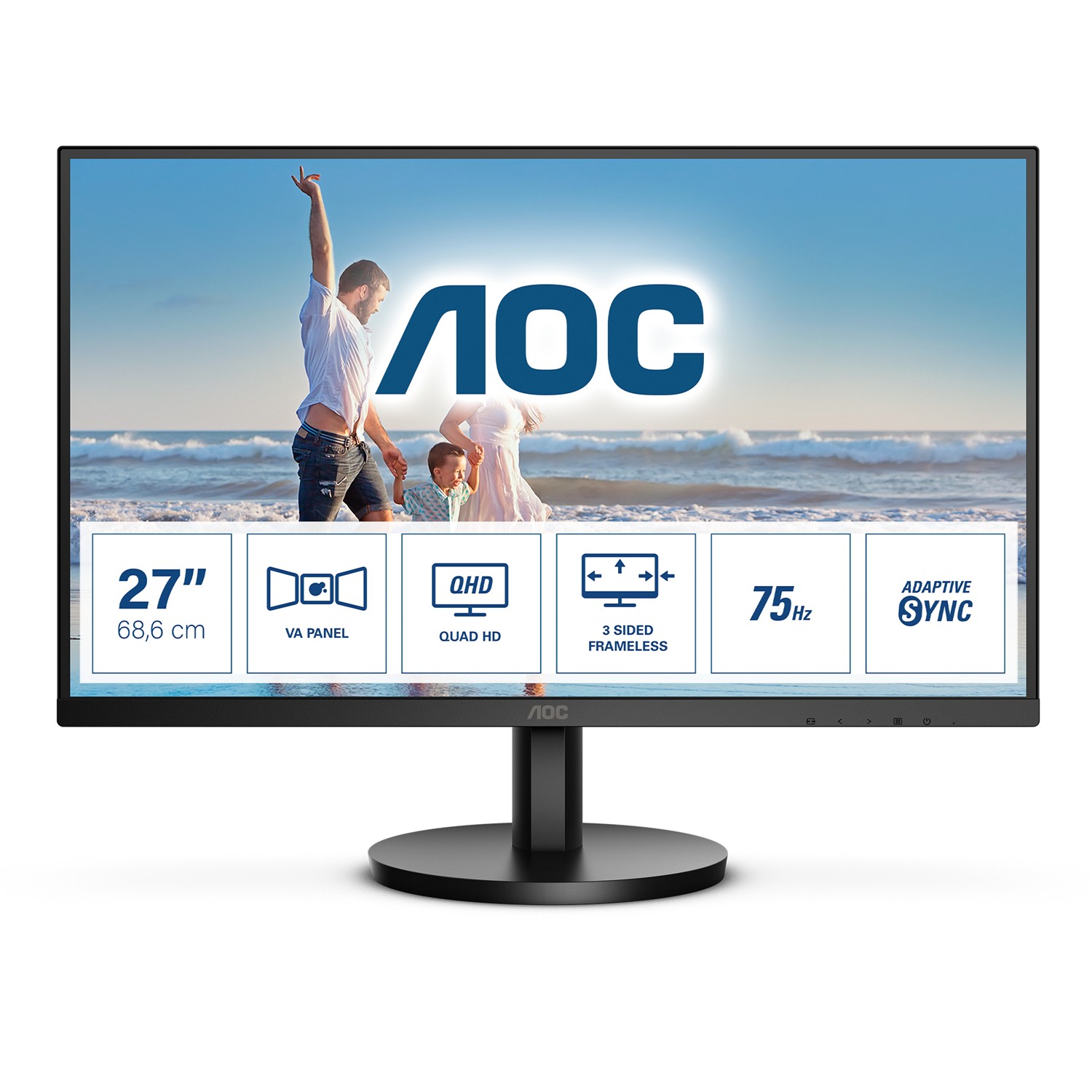 AOC Q27B3MA, 68,6 cm (27"), 2560 x 1440 Pixel, Quad HD, LED, 4 ms, Schwarz