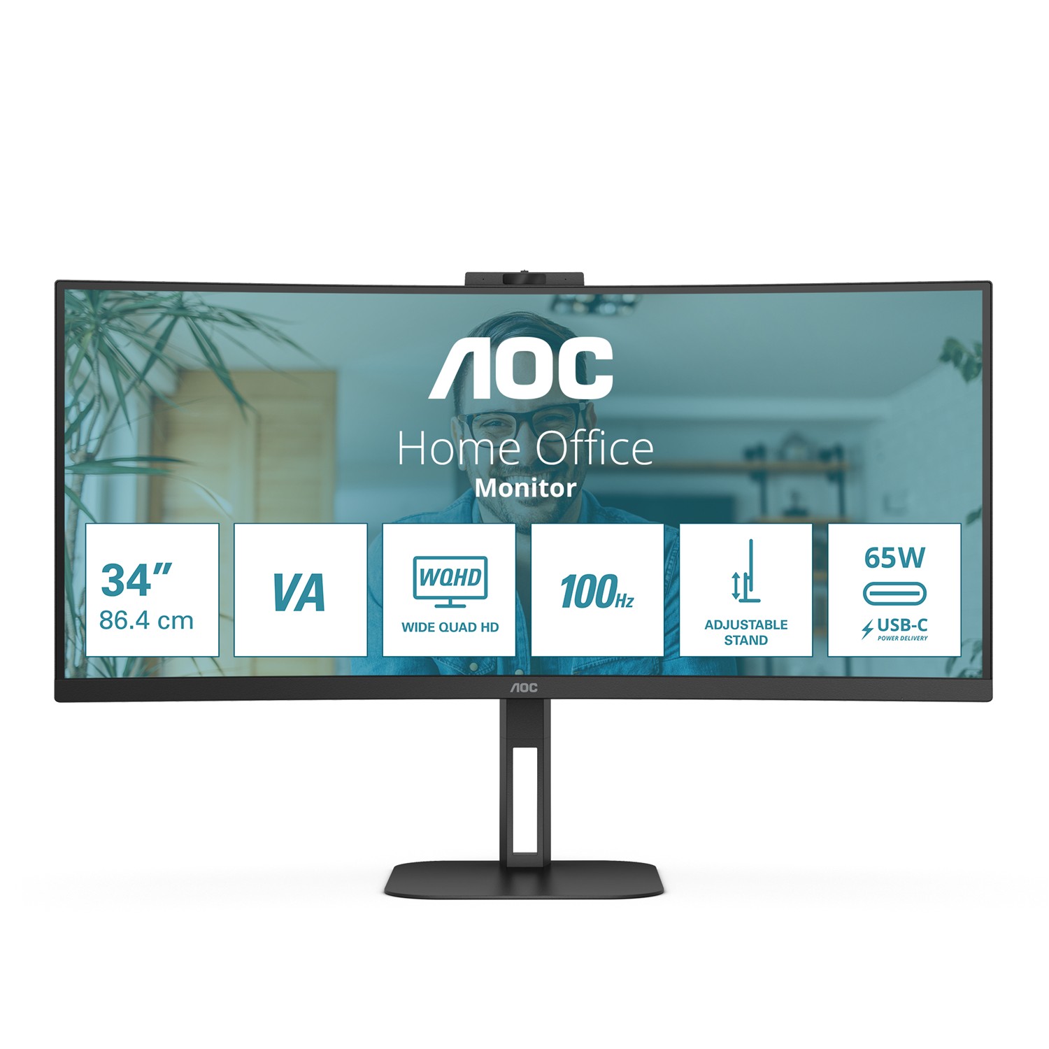 AOC V5 CU34V5CW, 86,4 cm (34"), 3440 x 1440 Pixel, Wide Quad HD, LED, 1 ms, Schwarz