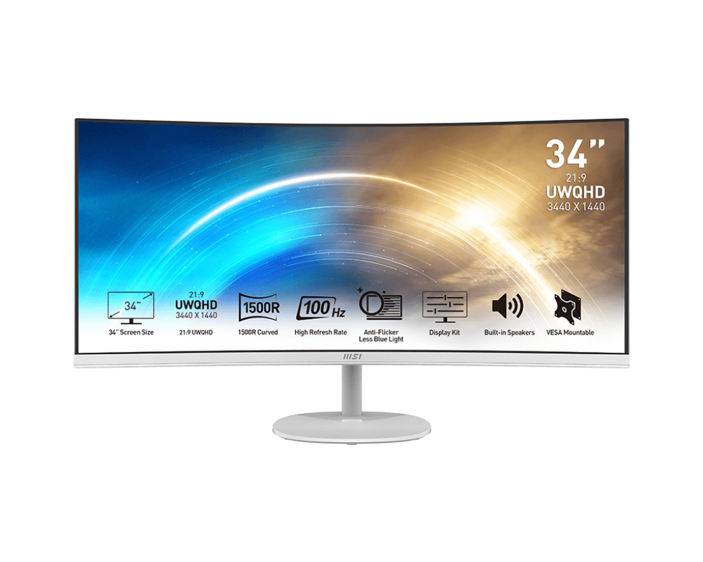MSI Pro MP341CQ, 86,4 cm (34"), 3440 x 1440 Pixel, UltraWide Quad HD, 4 ms, Weiß