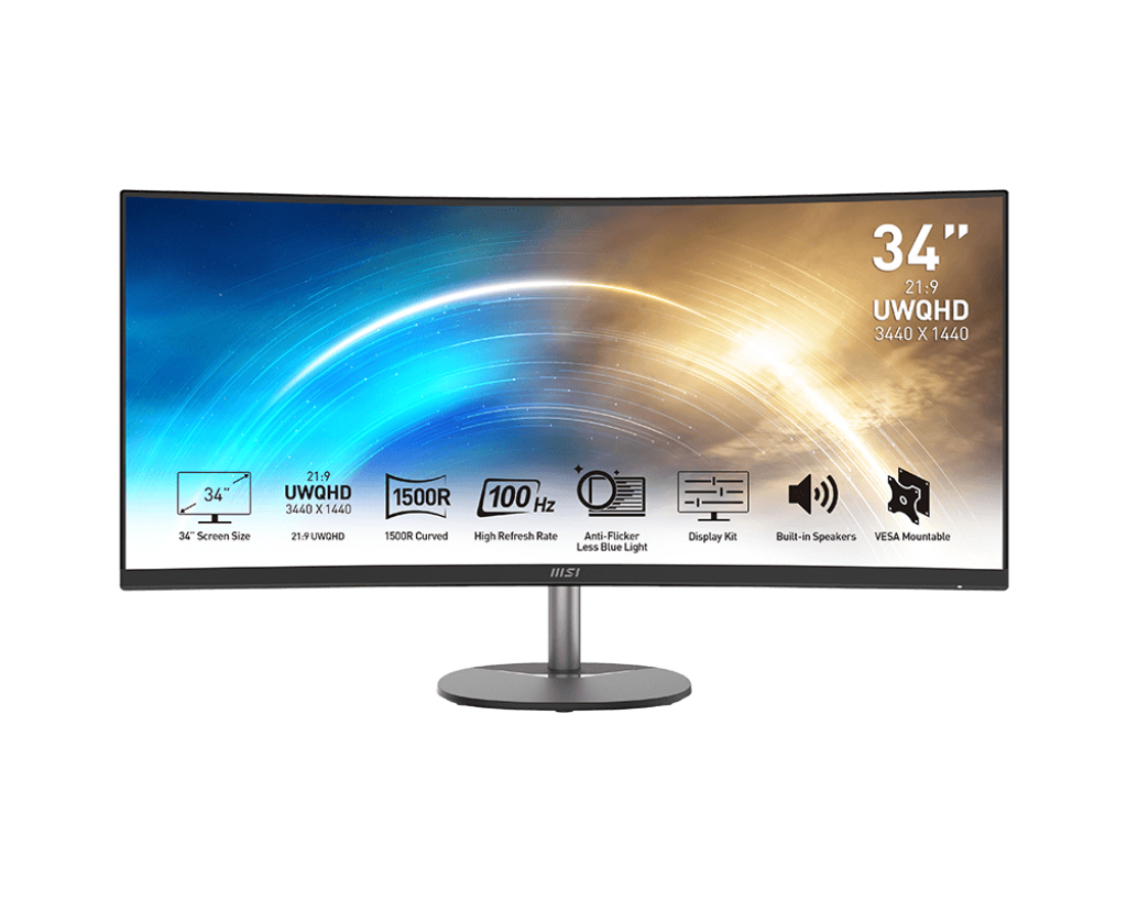 MSI PRO MP341CQDE, 86,4 cm (34"), 3440 x 1440 Pixel, UltraWide Quad HD, 4 ms, Schwarz