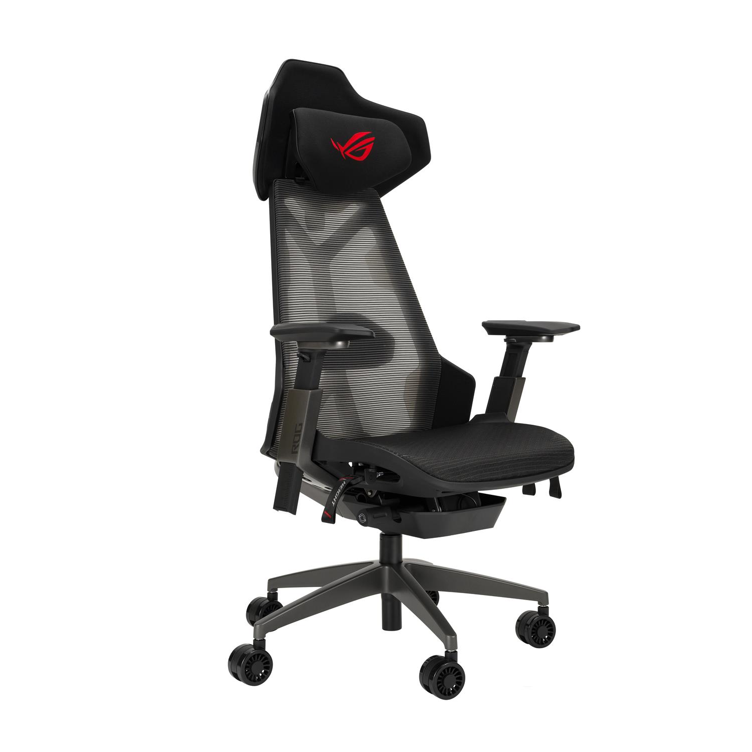 ASUS ROG Destrier Ergo, Netz-Sitz, Vernetzte Rückenlehne, Schwarz, Grau, Aluminium, Schwarz