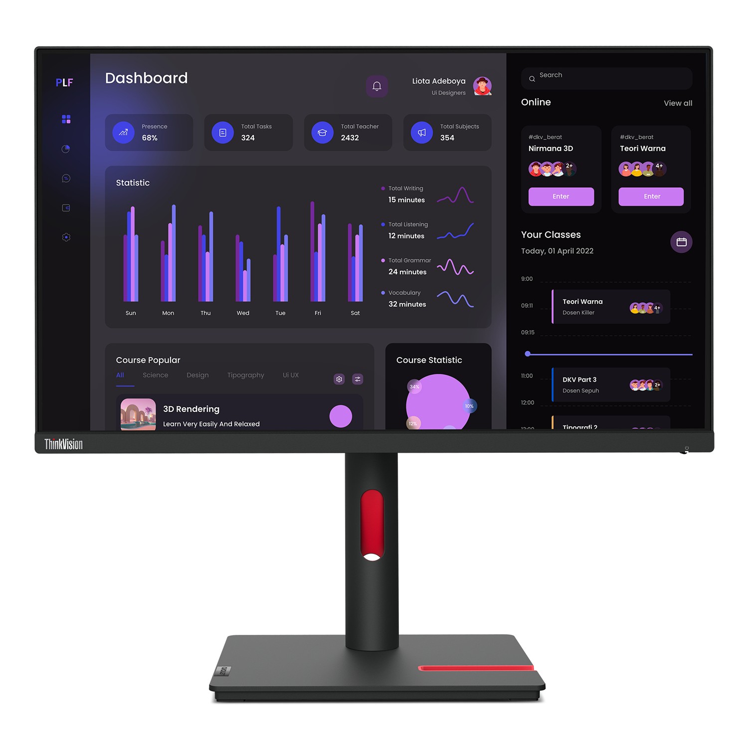 Lenovo ThinkVision T24i-30, 60,5 cm (23.8"), 1920 x 1080 Pixel, Full HD, LED, 6 ms, Schwarz