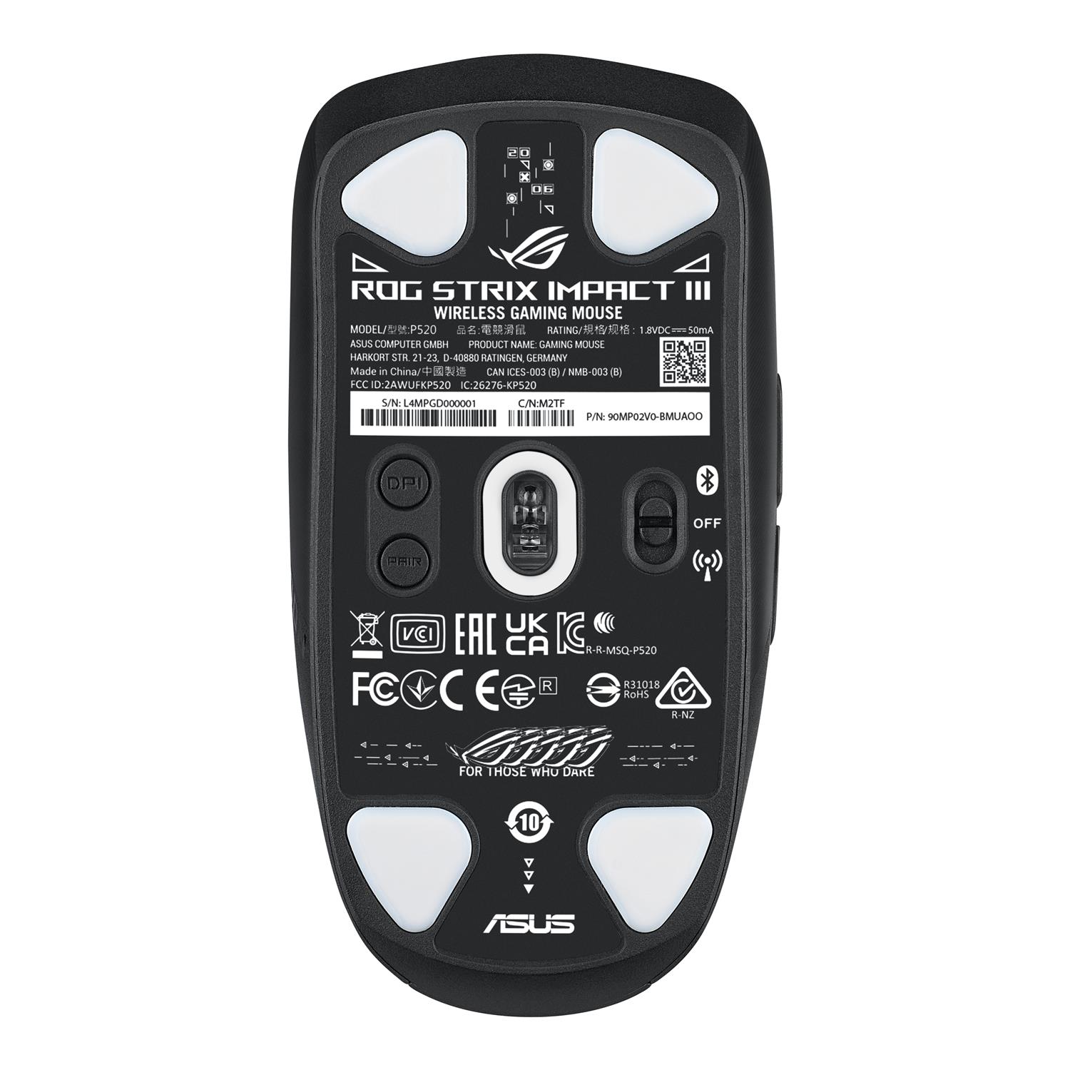 Zweites Bild vonASUS ROG Strix Impact III Wireless, Beidhändig, Optisch, RF Wireless + Bluetooth, 36000 DPI, Schwarz