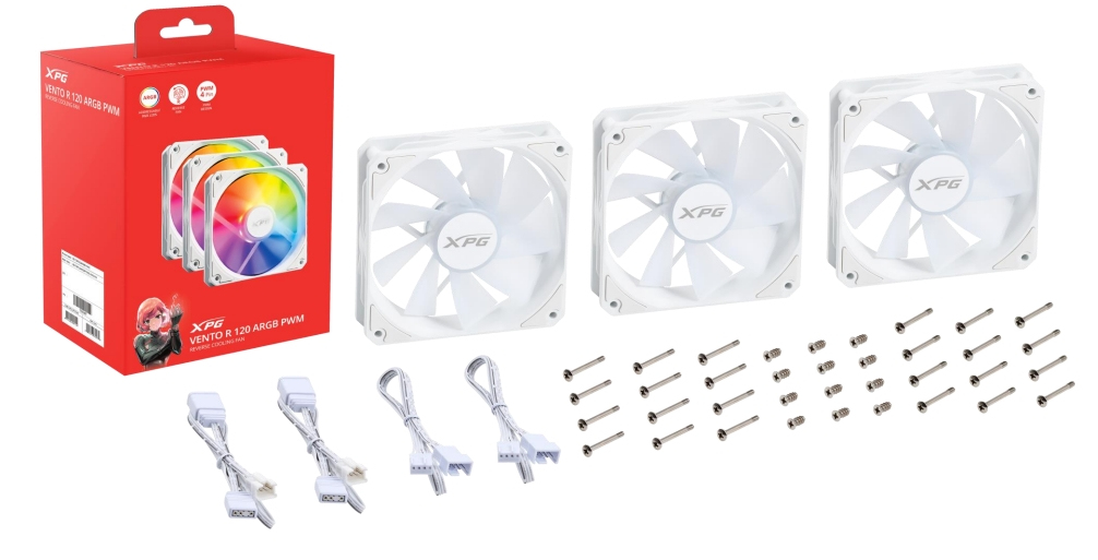 XPG VENTO 120 ARGB PWM (3er-Packung) Weiß, Ventilator, 12 cm, 300 RPM, 1650 RPM, 62,33 cfm, Weiß