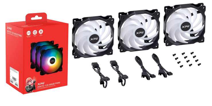 XPG VENTO 120 ARGB PWM, Ventilator, 12 cm, 300 RPM, 1850 RPM, 29 dB, 50,27 cfm