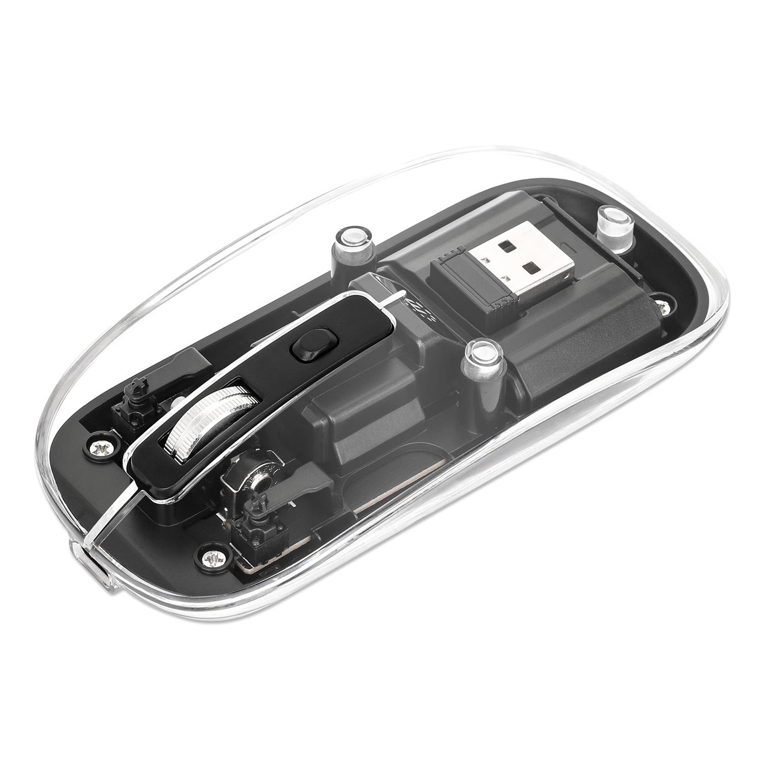 Manhattan 190268, Beidhändig, Optisch, RF Wireless, 1600 DPI, Schwarz, Transparent