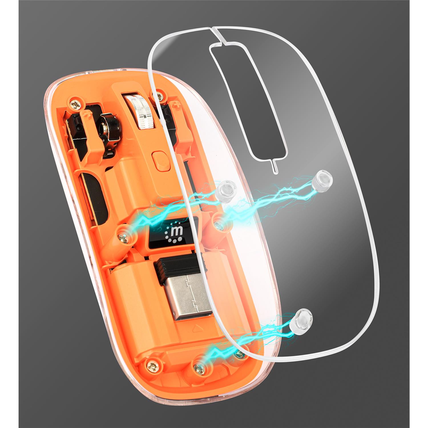 Zweites Bild vonManhattan 190282, Beidhändig, Optisch, RF Wireless, 1600 DPI, Orange, Transparent