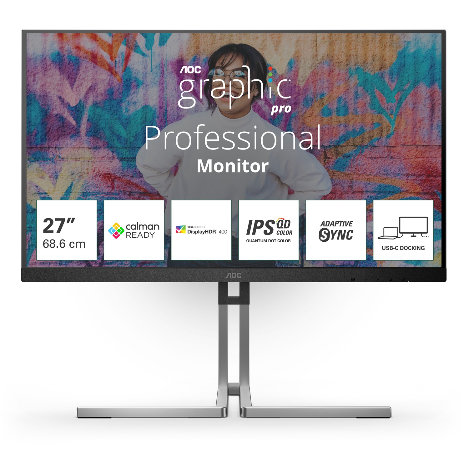 AOC Q27U3CV, 68,6 cm (27"), 2560 x 1440 Pixel, 4K Ultra HD, LCD, 4 ms, Schwarz