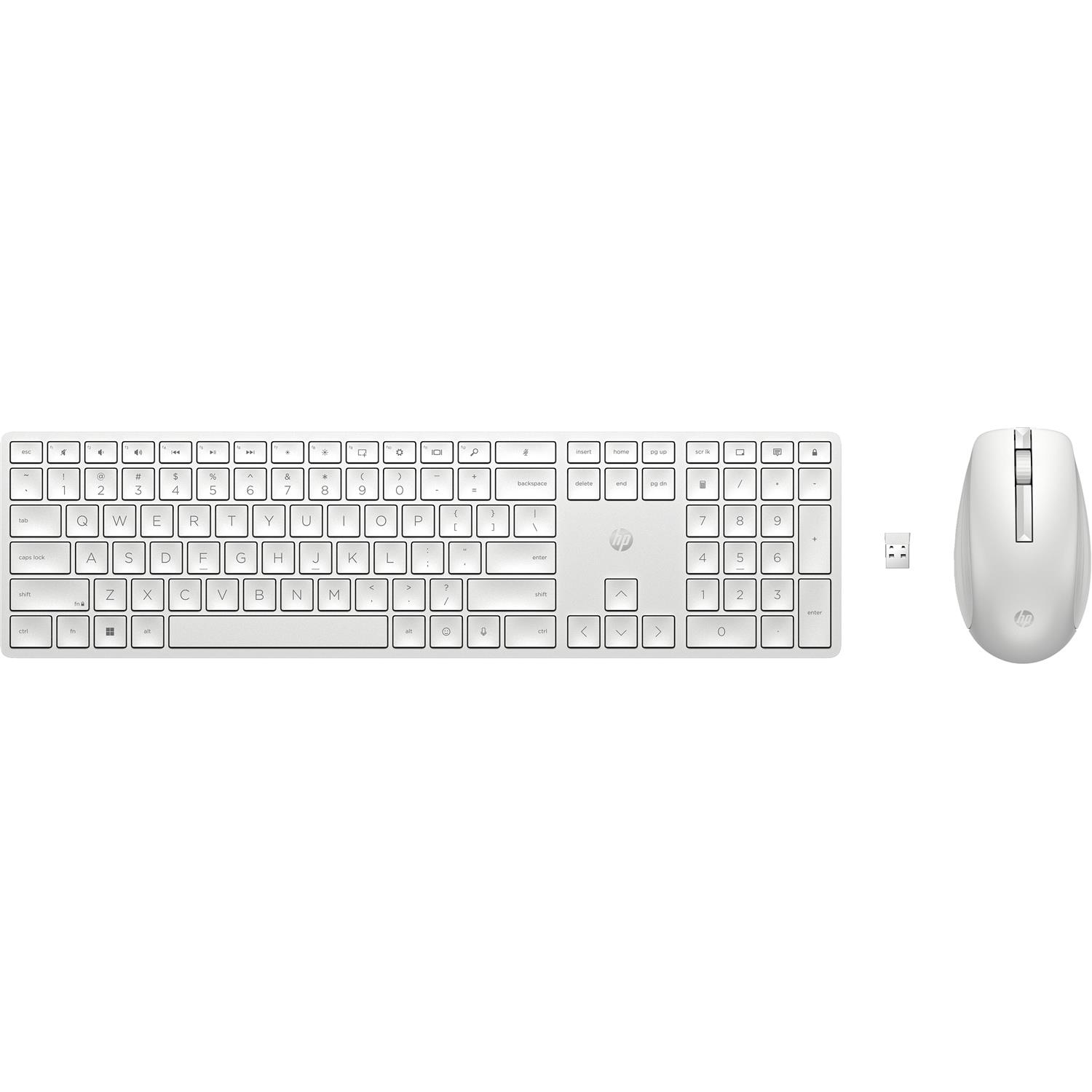HP 650 Wireless-Tastatur und -Maus, Volle Größe (100%), RF Wireless, Membran Key Switch, Weiß, Maus enthalten