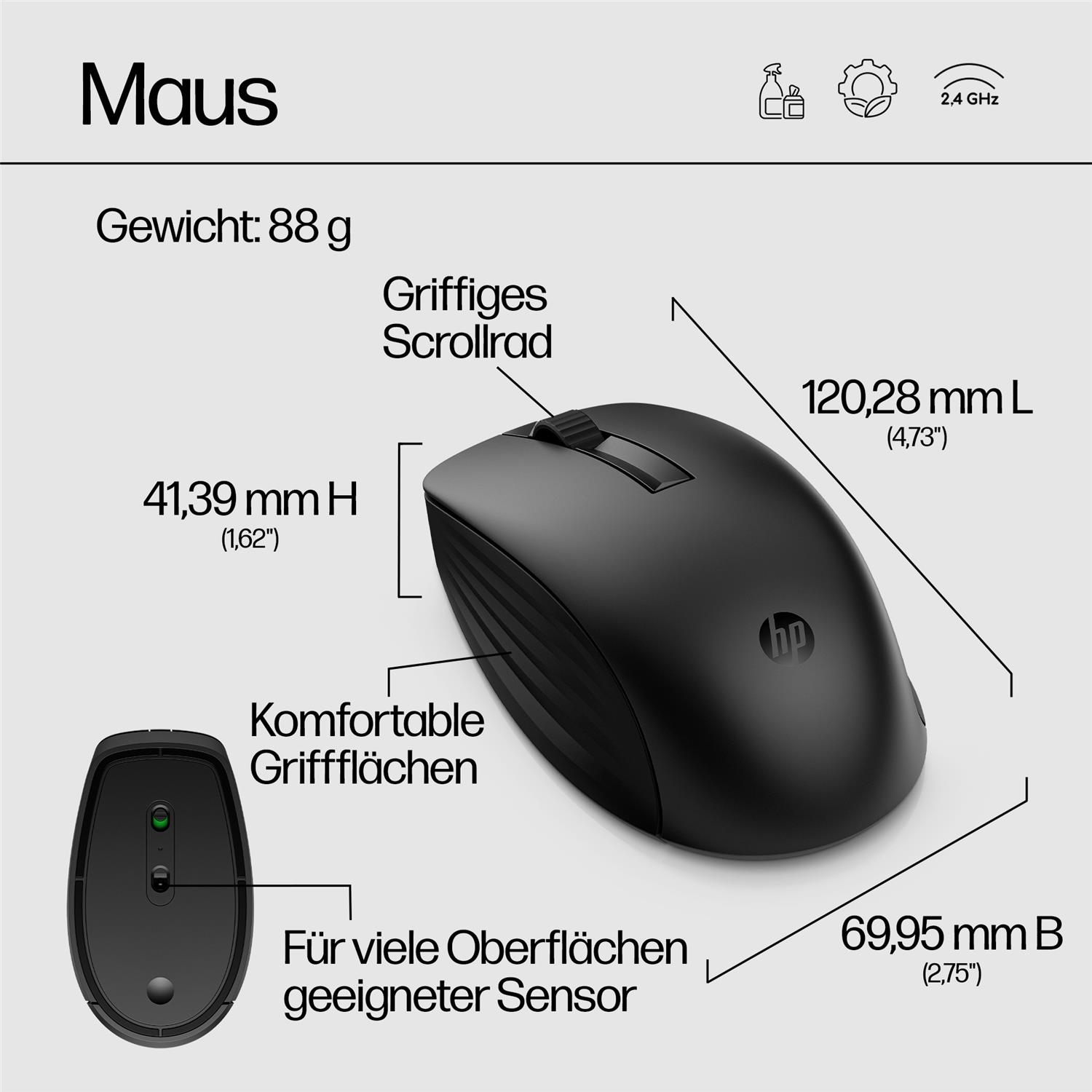 Zweites Bild vonHP 650 Wireless-Tastatur und -Maus, Volle Größe (100%), RF Wireless, Membran Key Switch, Weiß, Maus enthalten