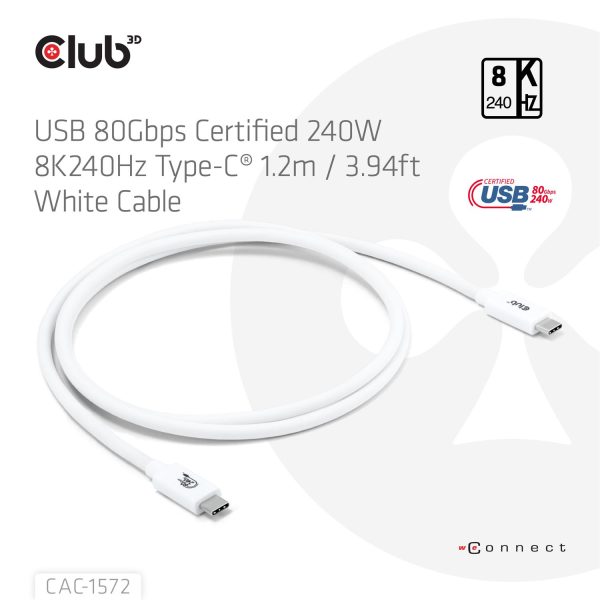 Zweites Bild vonClub 3D Kabel USB 80Gbps zertifi. PD240W/8K240Hz - Kabel - Digital/Daten