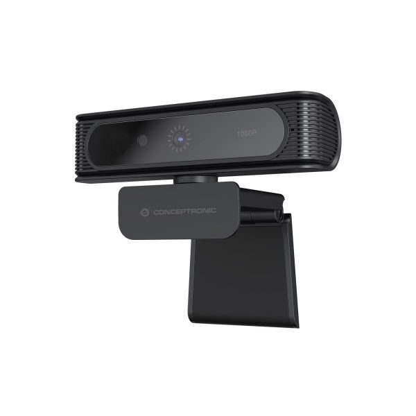 Conceptronic AMDIS09B 1080p Webcam mit Windows Hello Gesichtserkennung, 2 MP, 1920 x 1080 Pixel, Full HD, 30 fps, M-JPEG, YUV, 80°