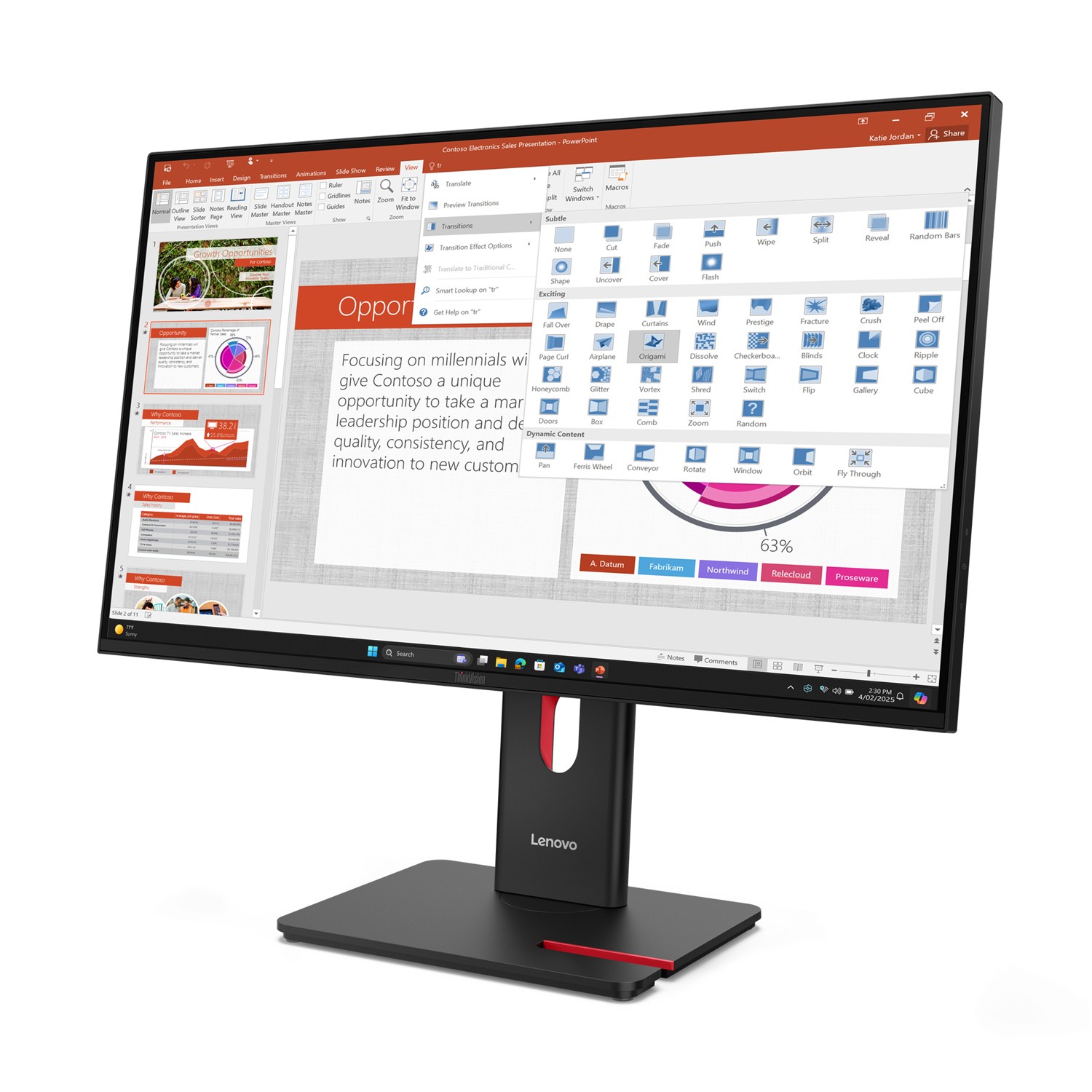 Zweites Bild vonLenovo ThinkVision T27-40, 68,6 cm (27"), 1920 x 1080 Pixel, Full HD, LED, 6 ms, Schwarz